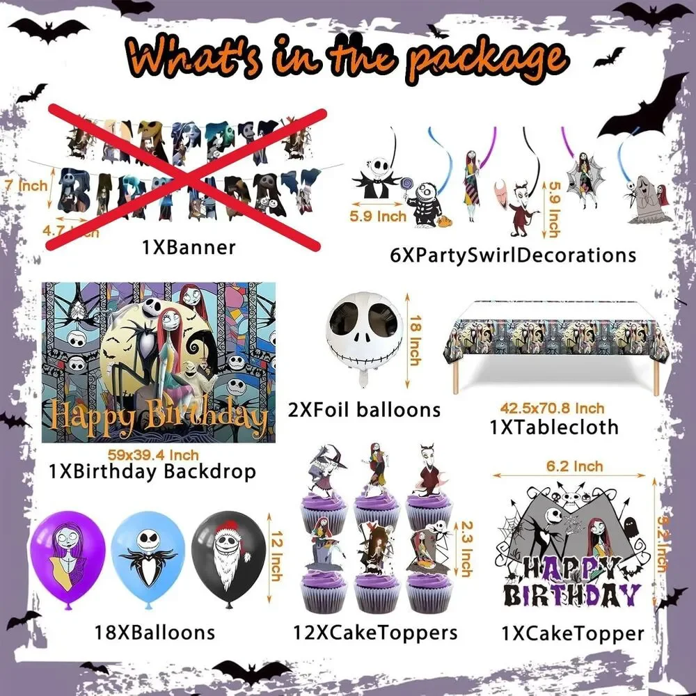 The Nightmare Before Christmas Party Decor Cupcake Toppers Backdrop Tablecloth